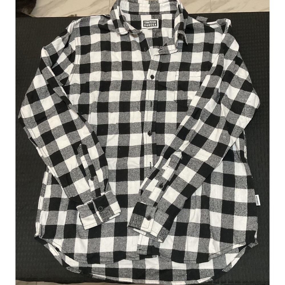 Cornerstore Bodega Shirt Mens Large Black‎ Plaid Flannel Long Sleeve Button Up